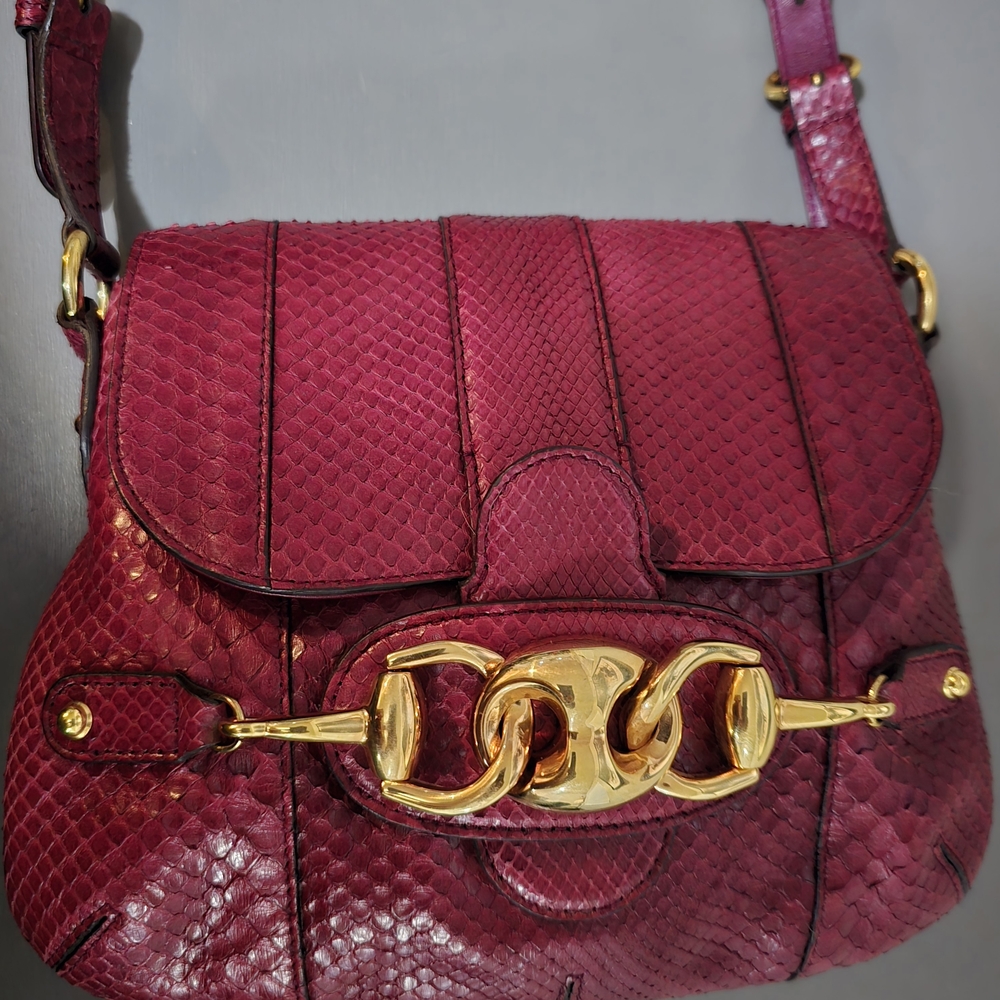 Gucci Burgundy Python Shoulder Bag with Gold Hardware